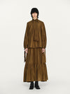 INTO THE EAST 25 Autumn/Winter Moss Green Lace-Up Silk Top/Spliced Layered Silk Skirt ITE-E1DGAW002GR20TP-LV Top